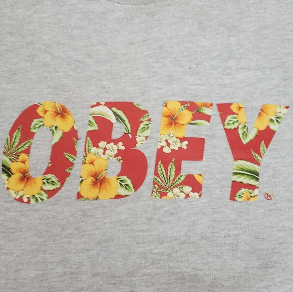 OBEY Grey Crewneck with Floral Print Sweatshirt - Picture 2 of 4